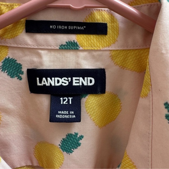 Lands' End Pink Pineapple Supima Cotton Sleeveless Button-Up Blouse SZ 12T NWOT - Picture 4 of 6